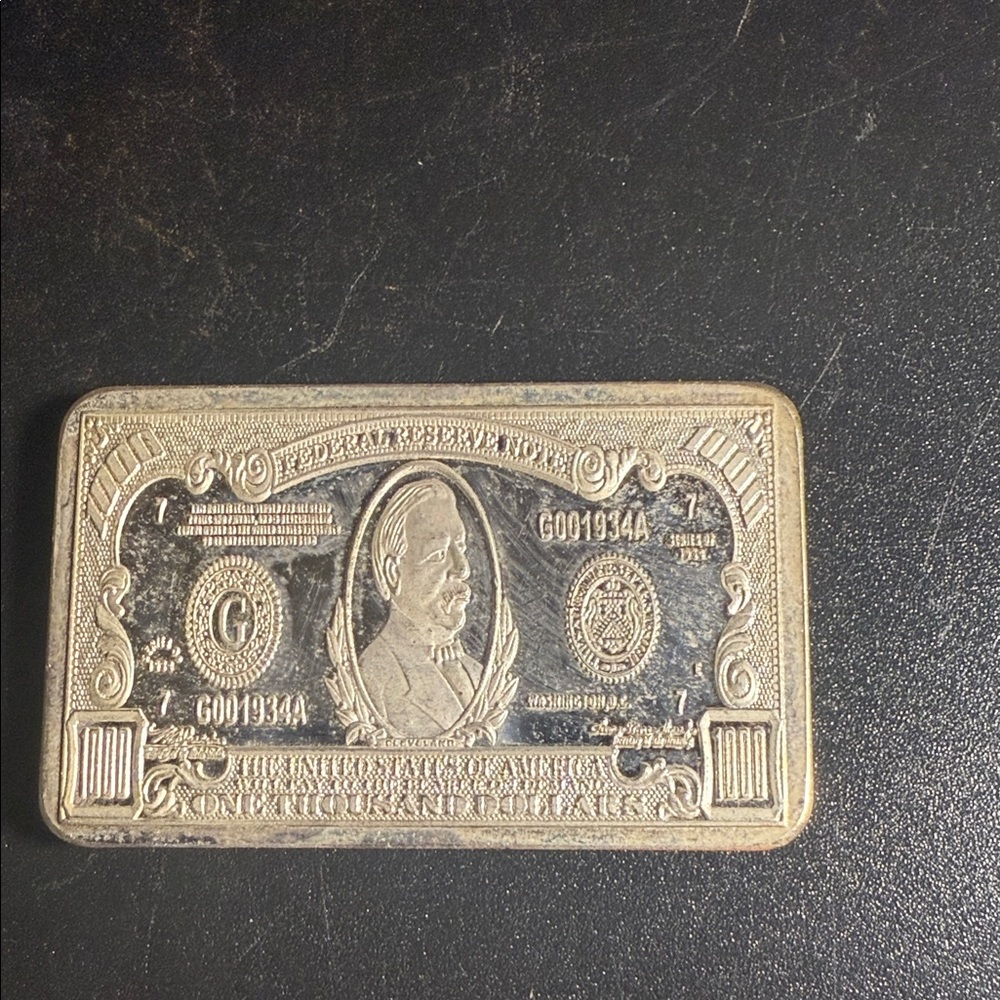 1 oz Copper Bar - $1000 Grover Cleveland Banknote